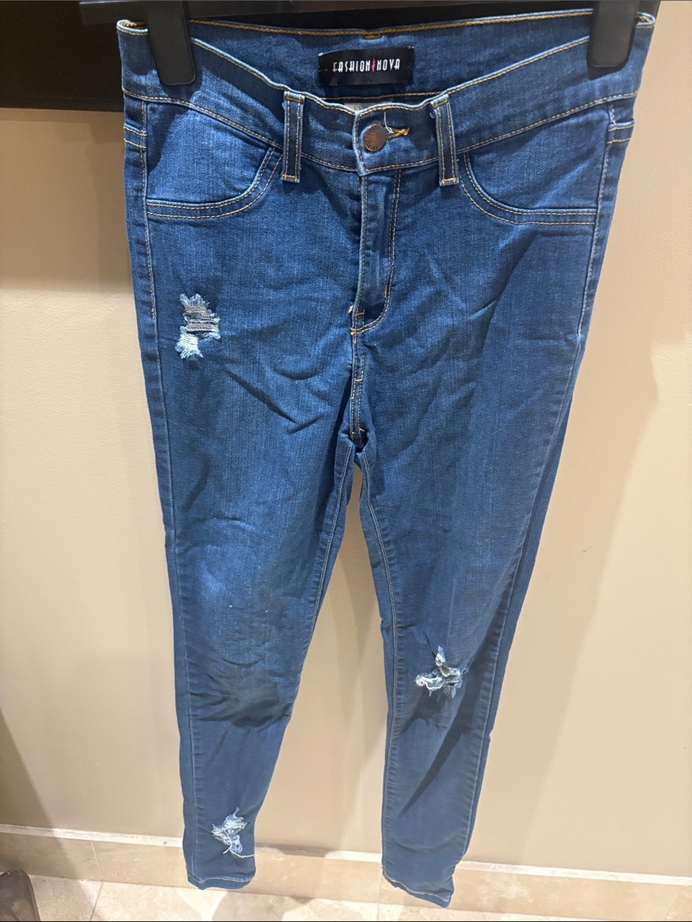 Fashion Nova Blue Skinny Distressed Jeans